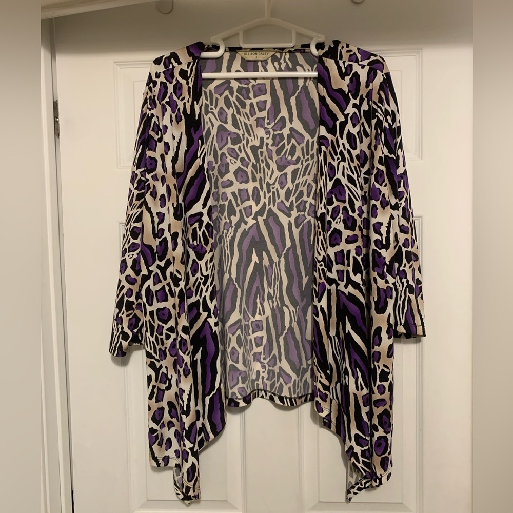 Purple cheeta print 3/4 sleeve drape down cardigan